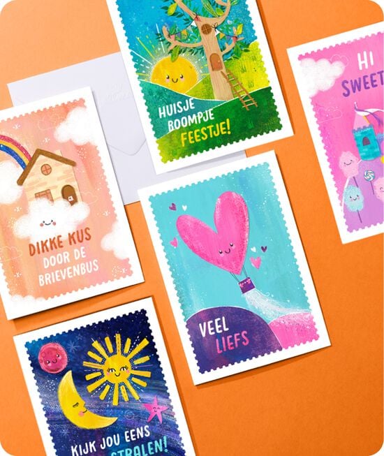Verschillende kaarten gemaakt insamenwerking met Kinderpostzegels