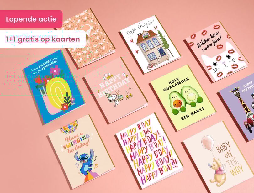 Lopende actie 1+1 gratis op papieren kaarten