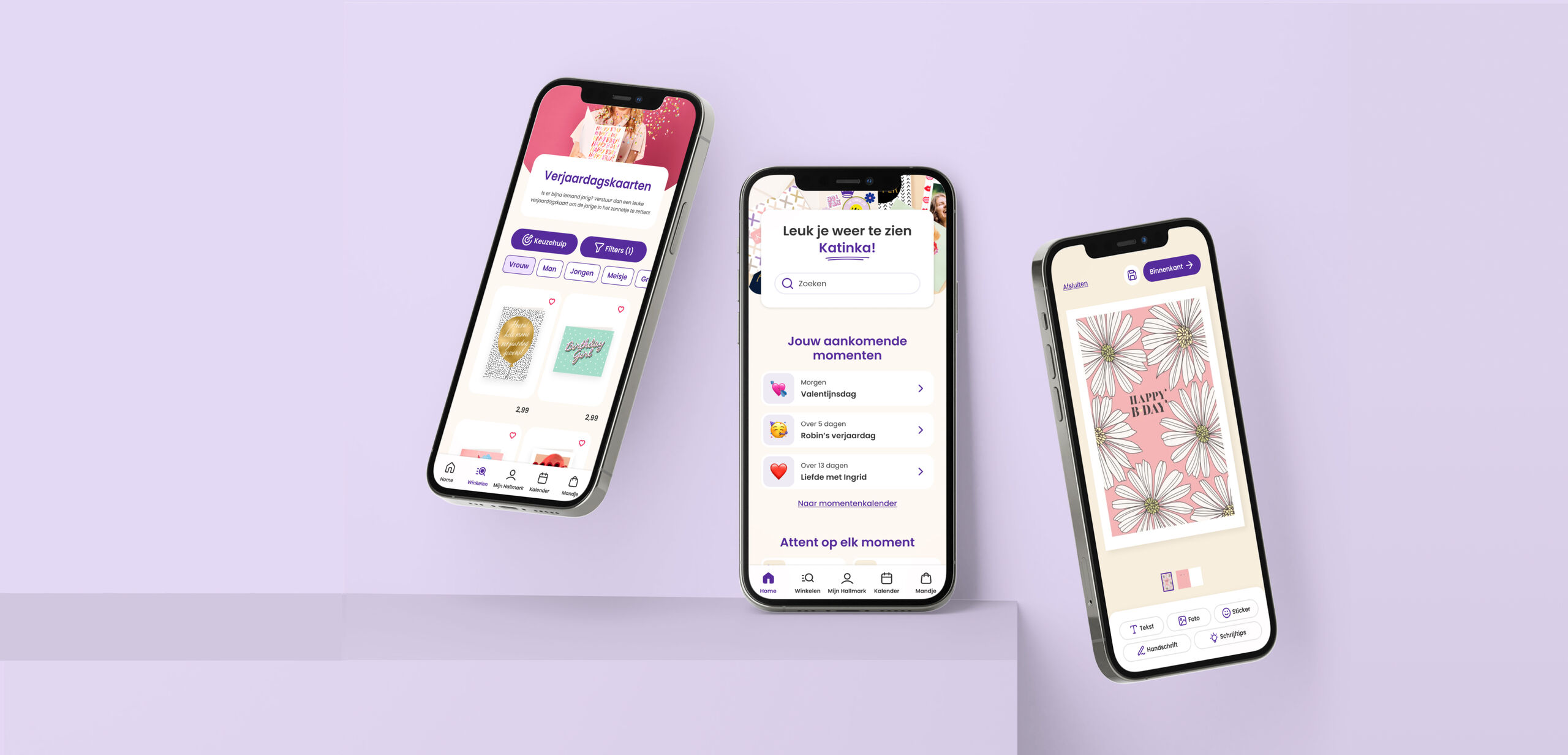 <h1>De Hallmark app</h1><p>Verstuur altijd en overal een persoonlijke kaart en cadeau in een handomdraai.</p><p>Had je je app al voordat we onze website en app gingen vernieuwen? Vergeet hem dan niet te updaten!</p>