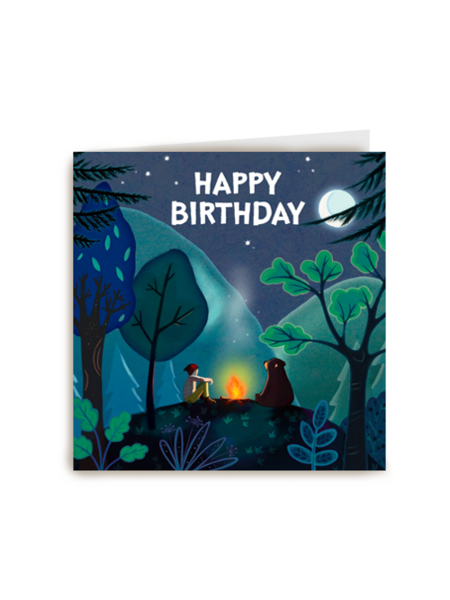 Verjaardagskaart man tiener jongen kampvuur Happy Birthday