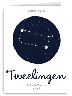 verjaardag kaart sterrenbeeld tweelingen