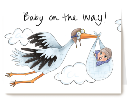 Babykaart Ooievaar met Baby on the way Matia Studio