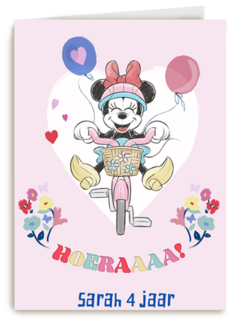 Verjaardagskaart Minnie Mouse op fiets