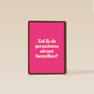 verjaardag kaart andc zal ik de geraniums alvast bestellen