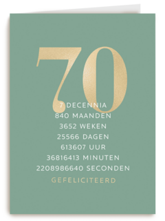 Verjaardagskaart 70 groen gouden letters