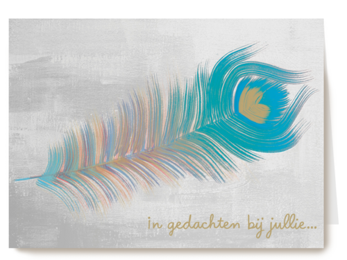 Kaart Hallmark | Condoleance Kaarten | Een Hele Mooie Blauw Pauwenveer In Gedachten Bij Jullie