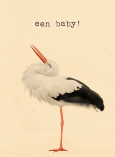 Een furry cuddles kaart met een ooievaar