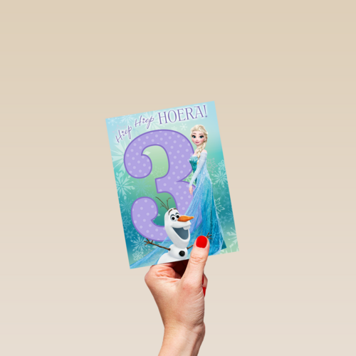 verjaardag kaart frozen 3 drie hiep hiep hoera elsa olaf