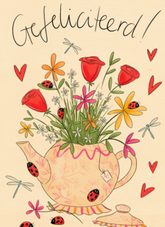 Matia Gefeliciteerd Theepot vol bloemen