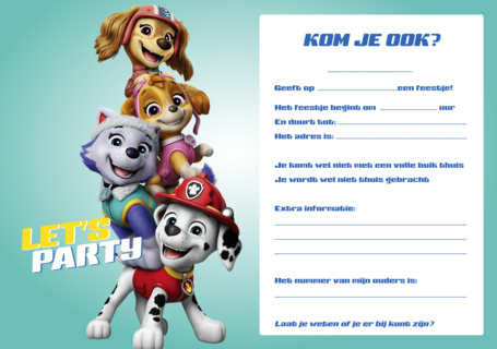Paw Patrol Hoera Feestje uitnodiging