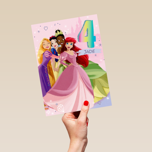 Verjaardagskaart 4 jaar Disney prinsessen