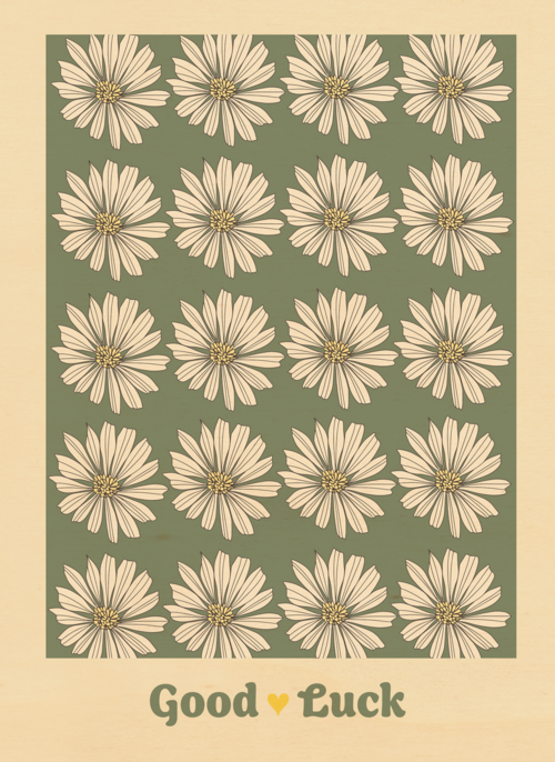 Houten Kaart Vriendschap | Houten Kaart Hallmark | Vriendschap | Good Luck Kaart Met Witte Bloemetjes