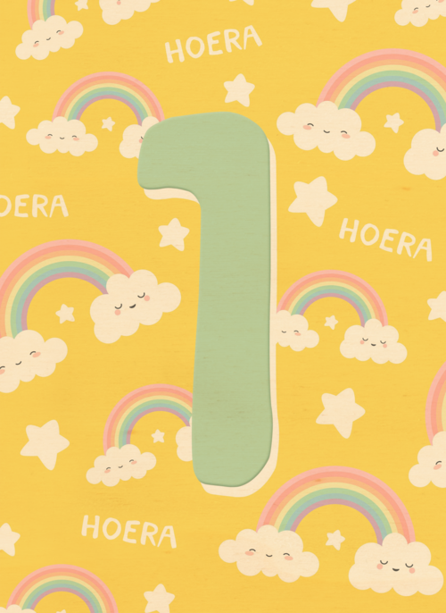 Verjaardagskaart 1 jaar regenboog