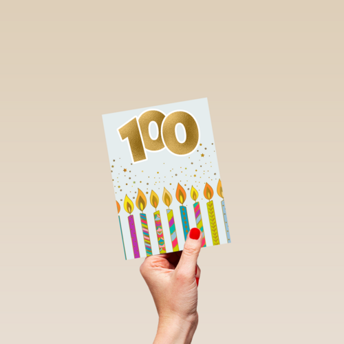 Verjaardagskaart 100 jaar met kaarsjes