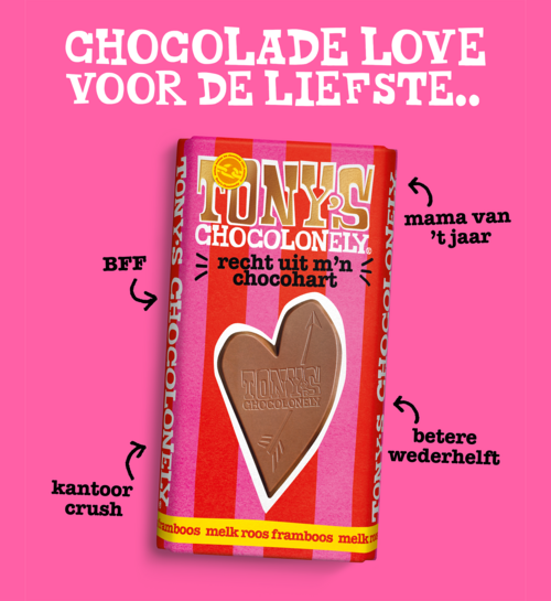 Tony Chocolonely Recht Uit Mijn Chocohart Melk Roos Framboos