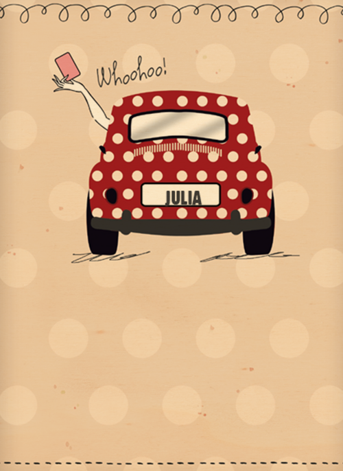 Houten Kaart Rijbewijs | Houten Kaart Hallmark | Rijbewijs | Rijbewijs Geslaagd Rode Auto Witte Stippen