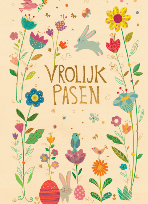 Houten Kaart Pasen | Hallmark | Houten Kaart Hallmark | Pasen | Paaskaart Vrolijk Pasen Met Bloemen