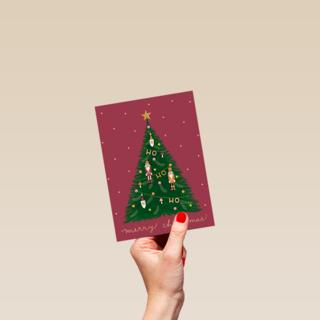 Kerstkaart kerstboom nutcracker