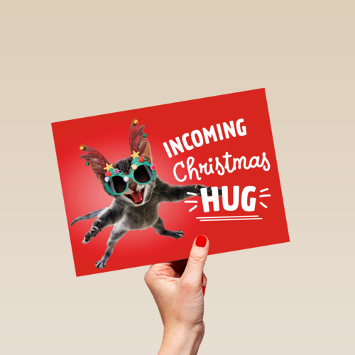Kerstkaart Grappig Incoming Christmas hug