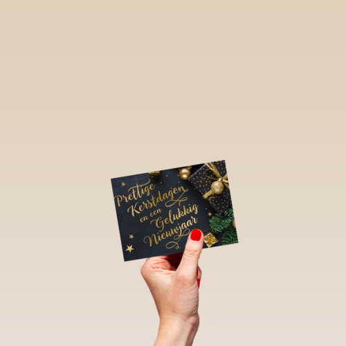 Kerstkaart chique zwart goud