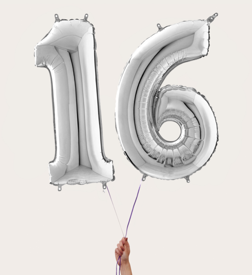 Cijferballon 16 Jaar Zilver XL