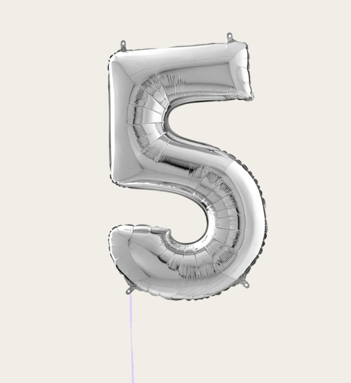 Cijferballon 5 Jaar Zilver XL