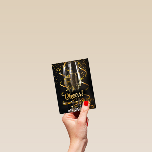 cheers with a glass champagne and confetti