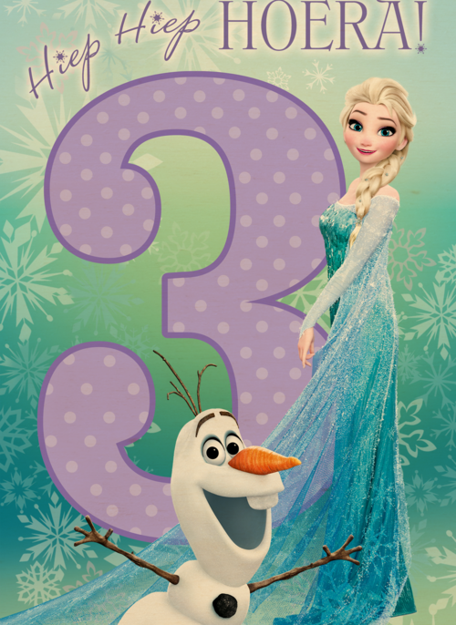 verjaardag kaart frozen 3 drie hiep hiep hoera elsa olaf