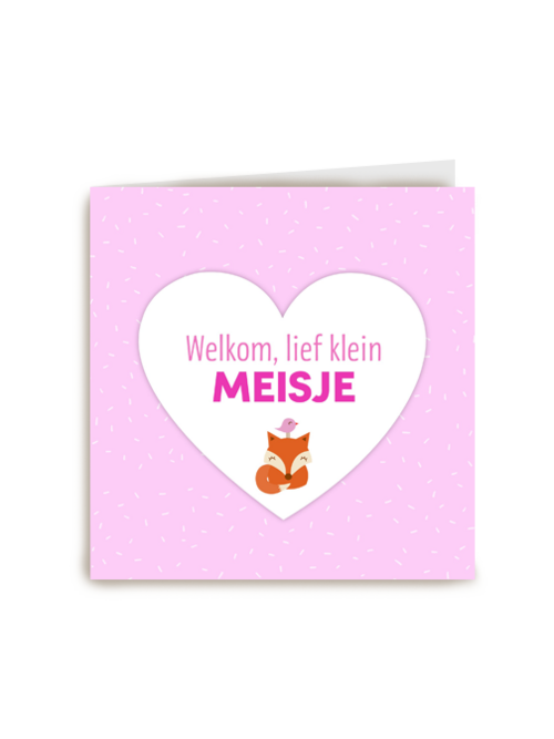 Kaart Hallmark | Geboorte Felicitatie | Vosje Op Wit Hart Op Roze Achtergrond