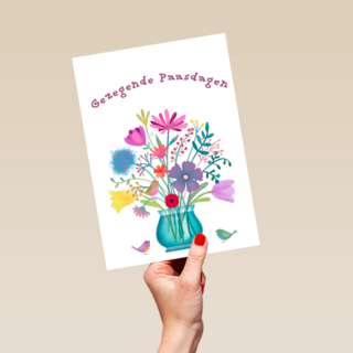 pasen kaart gezegende paasdagen met bloemen