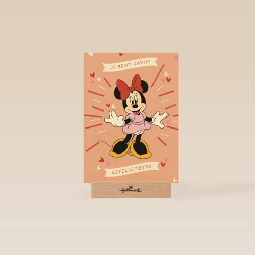 Verjaardagskaart Minnie Mouse gefeliciteerd