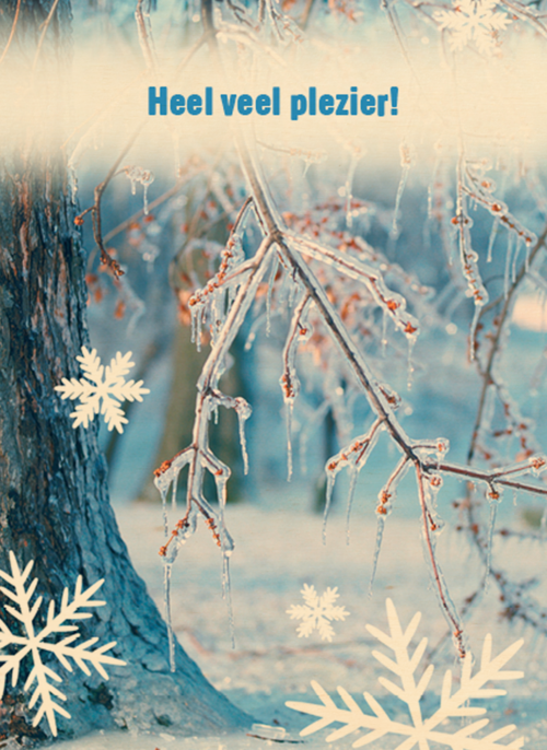 Houten Kaart Fijne Reis | Houten Kaart Hallmark | Fijne Reis | Winters Landschap Met Sneeuwvlokken