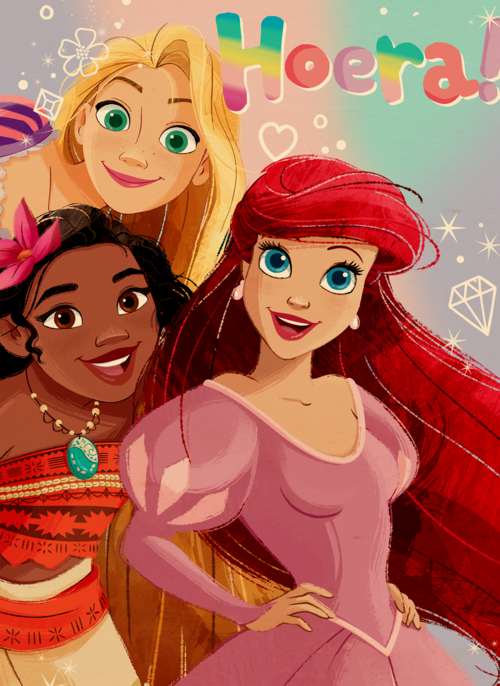 Felicitatiekaart Disney prinsessen hoera