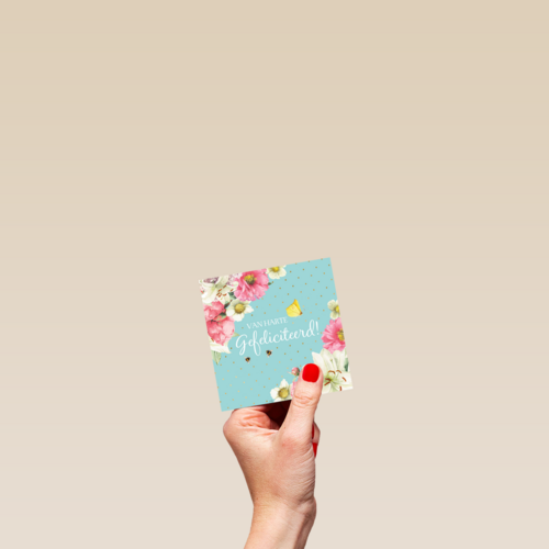 kaart flowers van harte gefeliciteerd lichtblauw