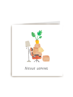 Nieuwe woning kaart stoel met spullen