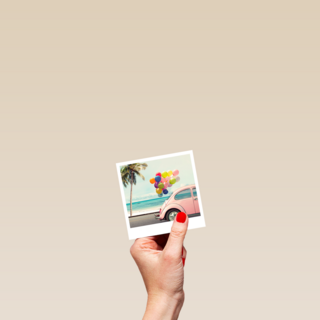 Zomerkaart kever met tros ballonnen Polaroid