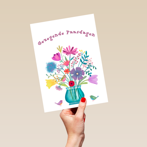 pasen kaart gezegende paasdagen met bloemen