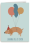 Verjaardagskaart teckel met ballonnen
