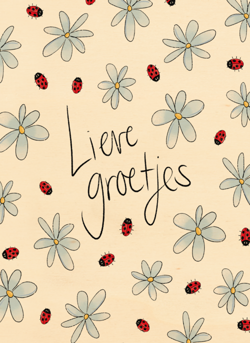 Houten Kaart Groetjes Uit | Houten Kaart Hallmark | Groetjes Uit | Lieve Groetjes Bloemen Matia Studio