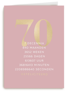 Verjaardagskaart 70 roze gouden letters