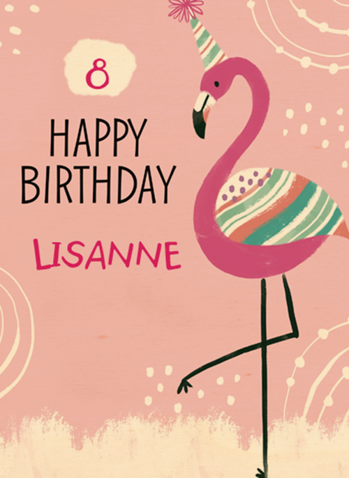 Verjaardagskaart flamingo aanpasbare tekst