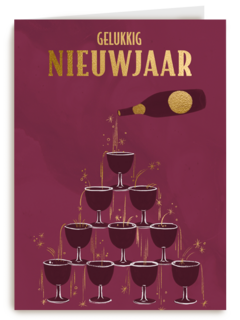 nieuwjaarskaart met champagnetoren
