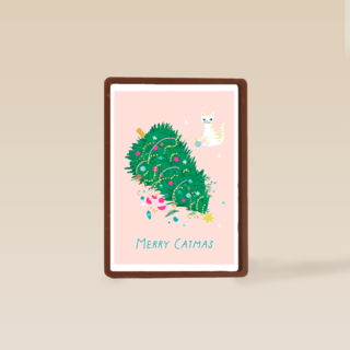 kerstkaart met kerstboom merry catmas