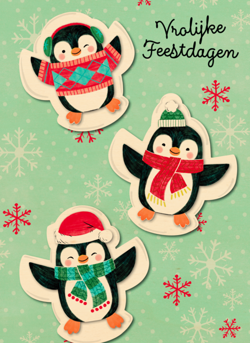 Houten kaart Kerst | Hallmark | Houten kaart Kerst Nieuwjaar | Hallmark | Vrolijke feestdagen pinguins