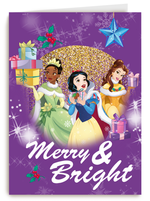Kerstkaart Disney prinsessen Merry and bright
