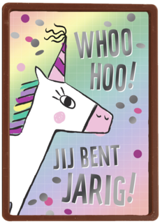 woohoo jij bent jarig met een regenboog eenhoorn