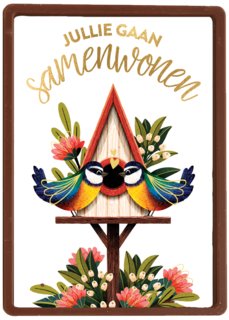 Samenwonen kaart 2 vogeltjes met vogelhuis