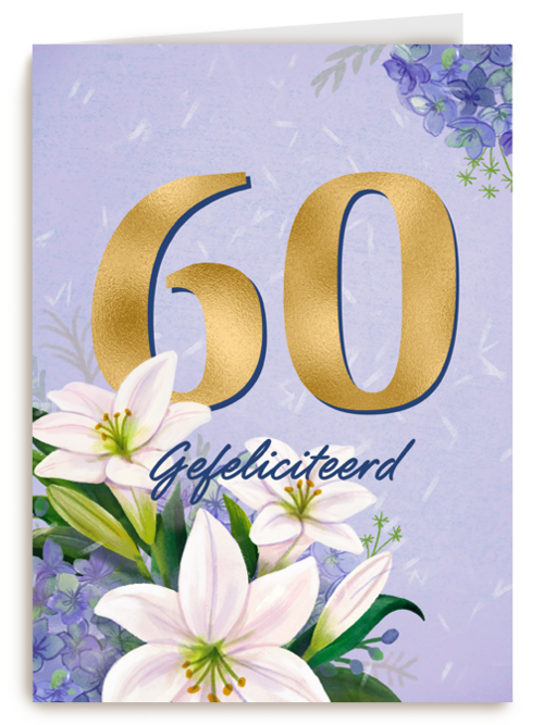 Verjaardagskaart klassiek 60 jaar vrouw gouden letters en bloemen