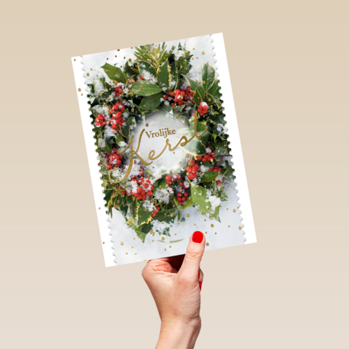 kerstkaart klassiek vrolijke kerst kerstkrans