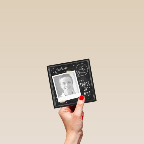 fotokaart geslaagd diploma trots